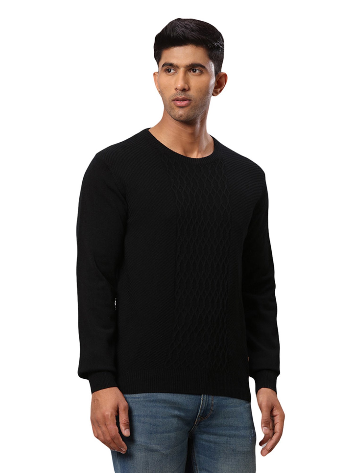 Raymond Black Regular Fit Texture Sweater