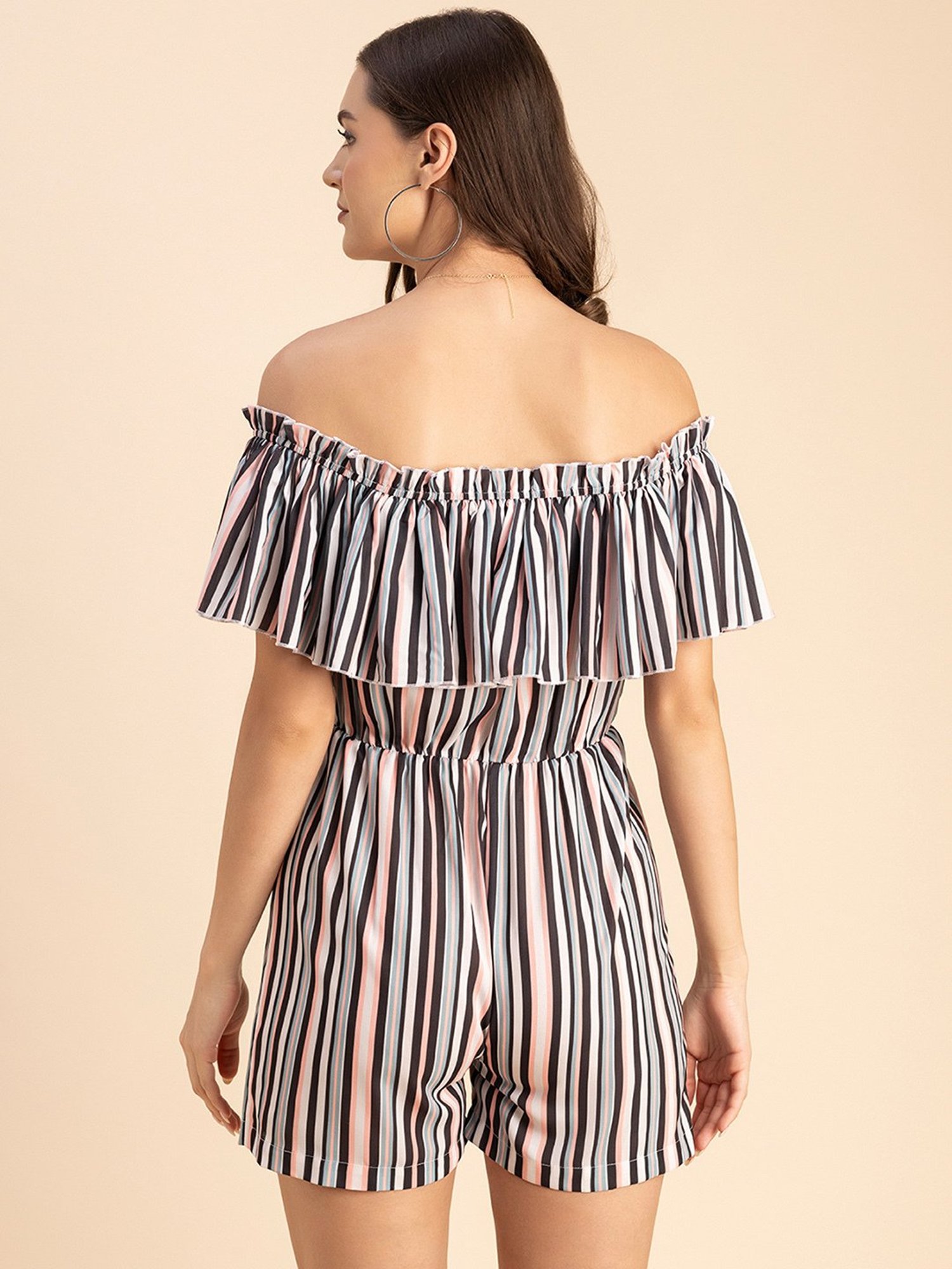 Moomaya Multicolor Georgette Striped Playsuit