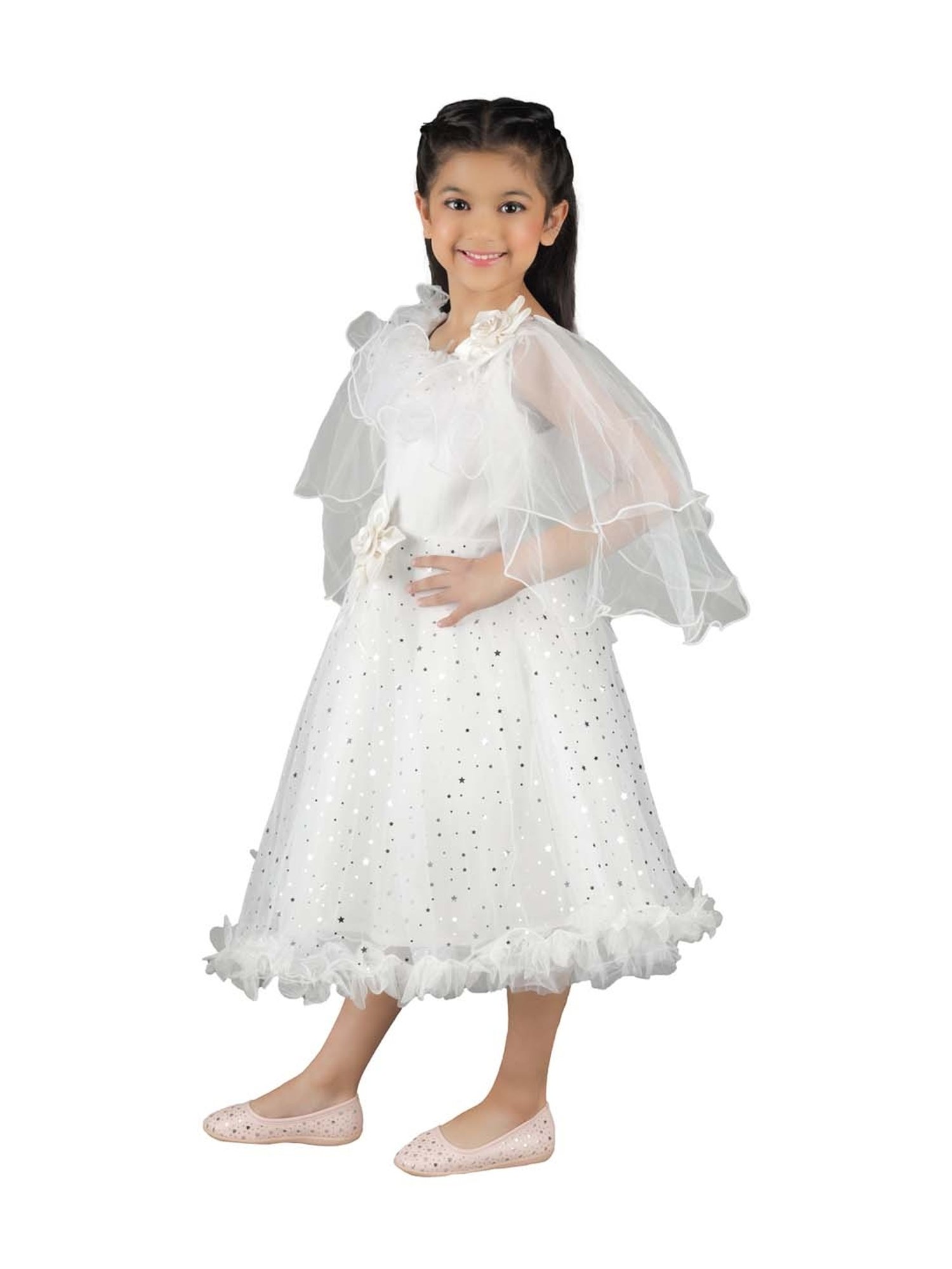 Ahhaaaa Kids White Cotton Sequence Dress