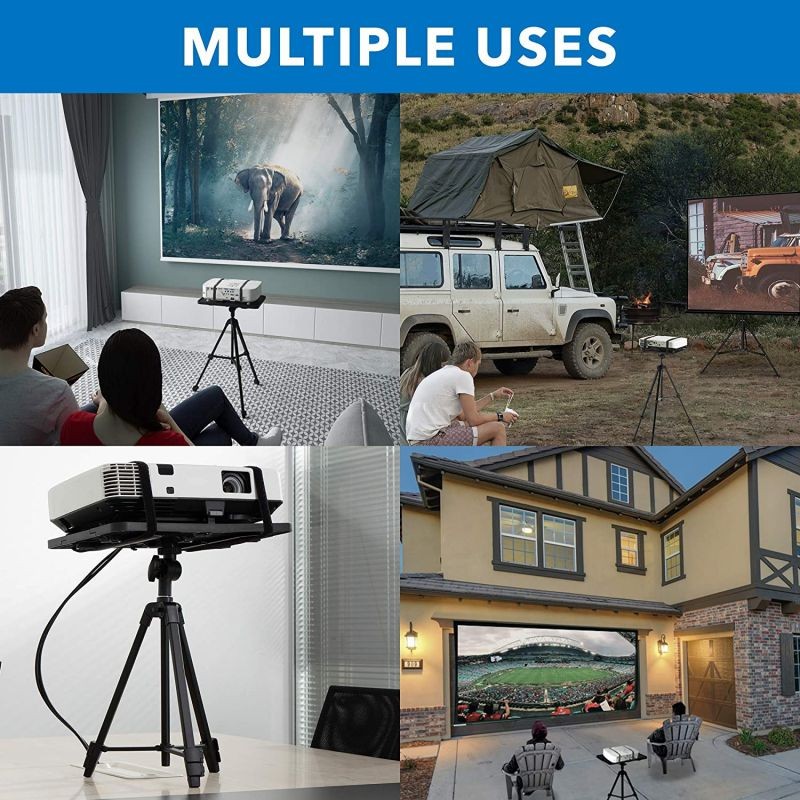 Projector Tripod Stand - Tilting Tray Provides Perfect Viewing Angles | Stable on Carpet, Hardwood & Grass - Double Harness Straps Built in | Folding Projector Mount fits into Nylon Carrying Case