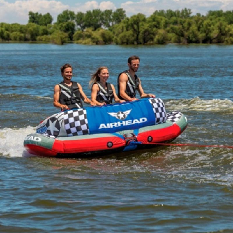 Airhead Sportsstuff Chariot Warbird 3 Person Rider Towable Portable Inflatable Water Tube for Boating with Tow Point, Speed Safety Valve, & Handles