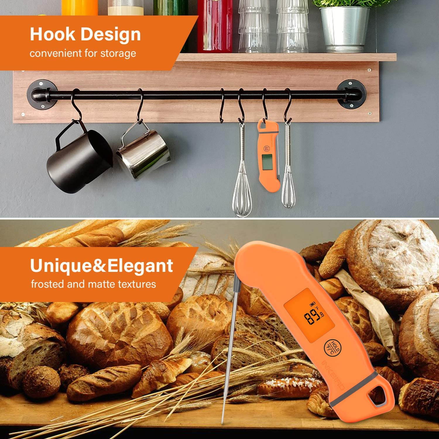 Inkbird Meat Thermometer IHT-1S Instant Read Thermometer Waterproof Digital Cooking Thermometer with Gravity Sensor,Automatic Rotating Display,Auto-on/Off,Auto Restart for Kitchen, Cooking,BBQ,Smoker