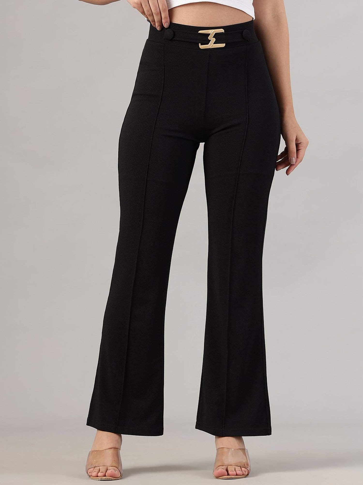 FITHUB Black Regular Fit High Rise Trousers