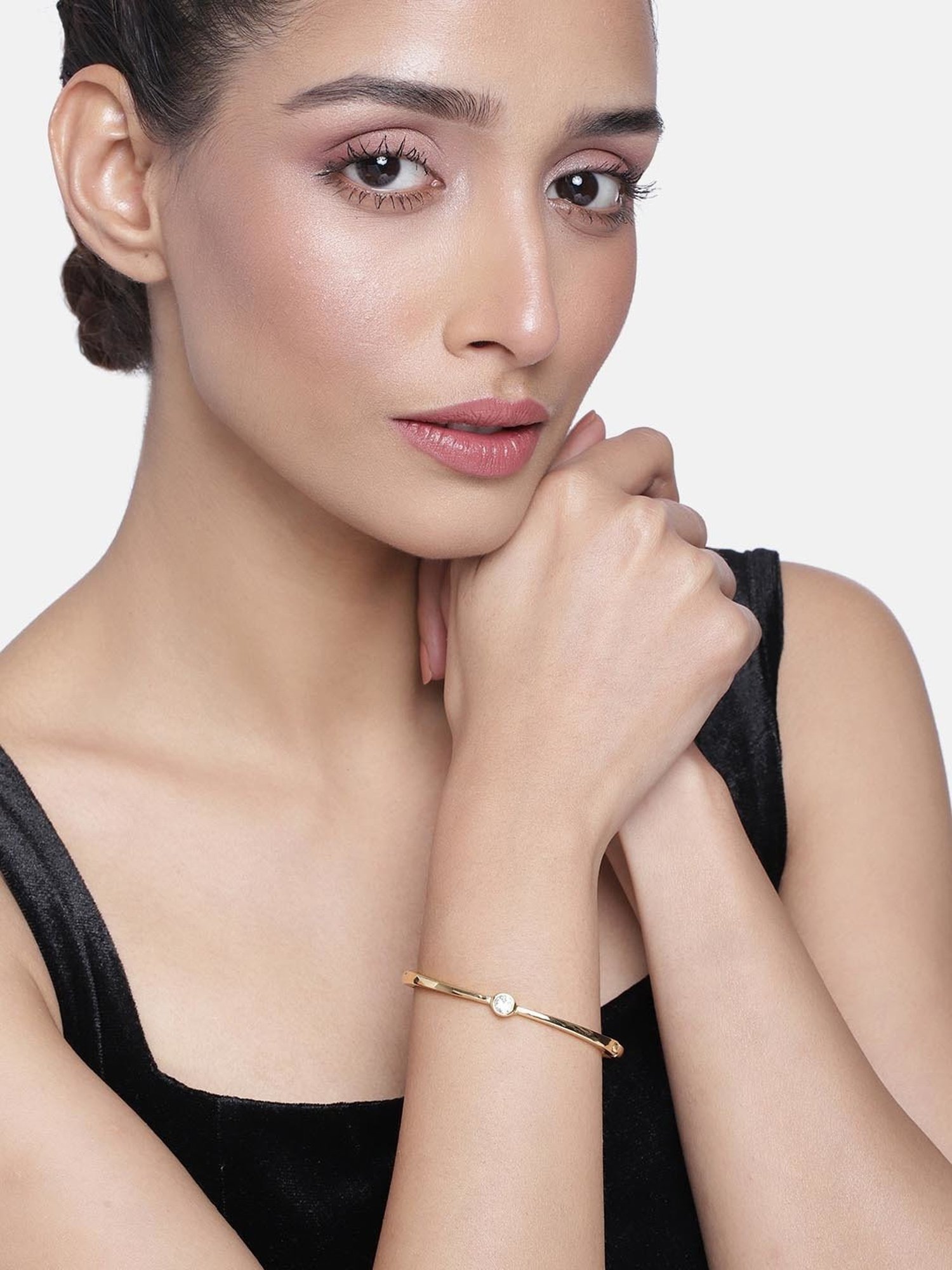 Estele Gold-Plated White Crystal Bracelet for Women