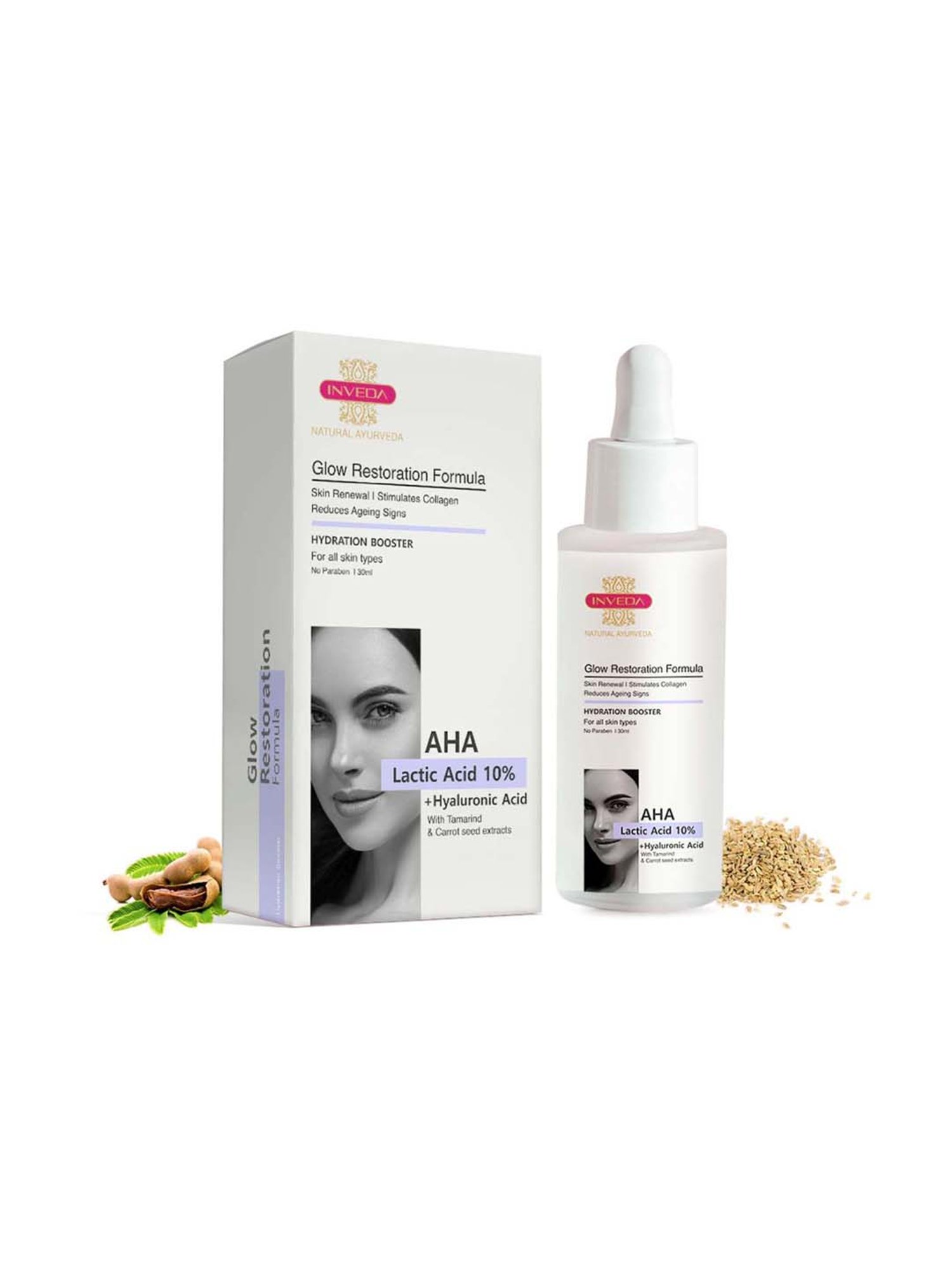 INVEDA AHA Lactic Acid 10% + Hyaluronic Acid Glow Restoration Formula - 30 ml