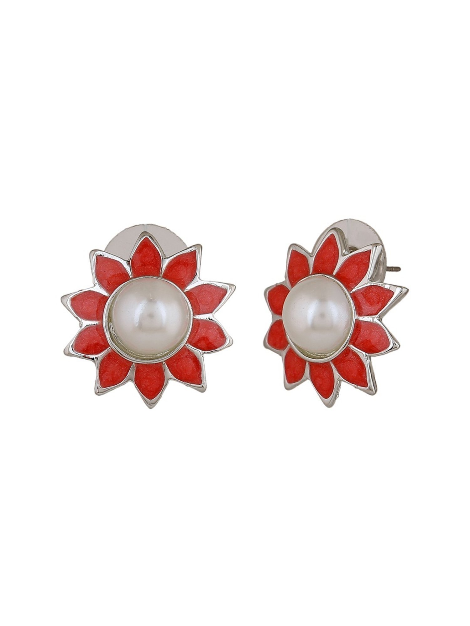Estele Rhodium-Plated Dazzling Pearl Stud Earrings
