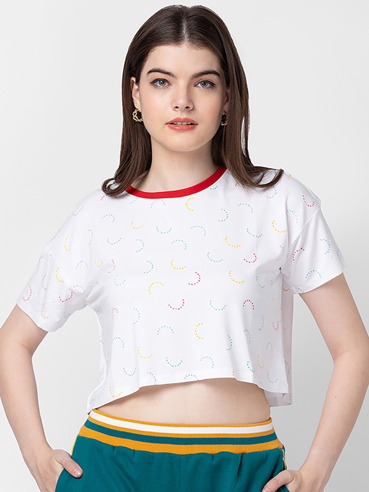 Spykar White Cotton Printed Top
