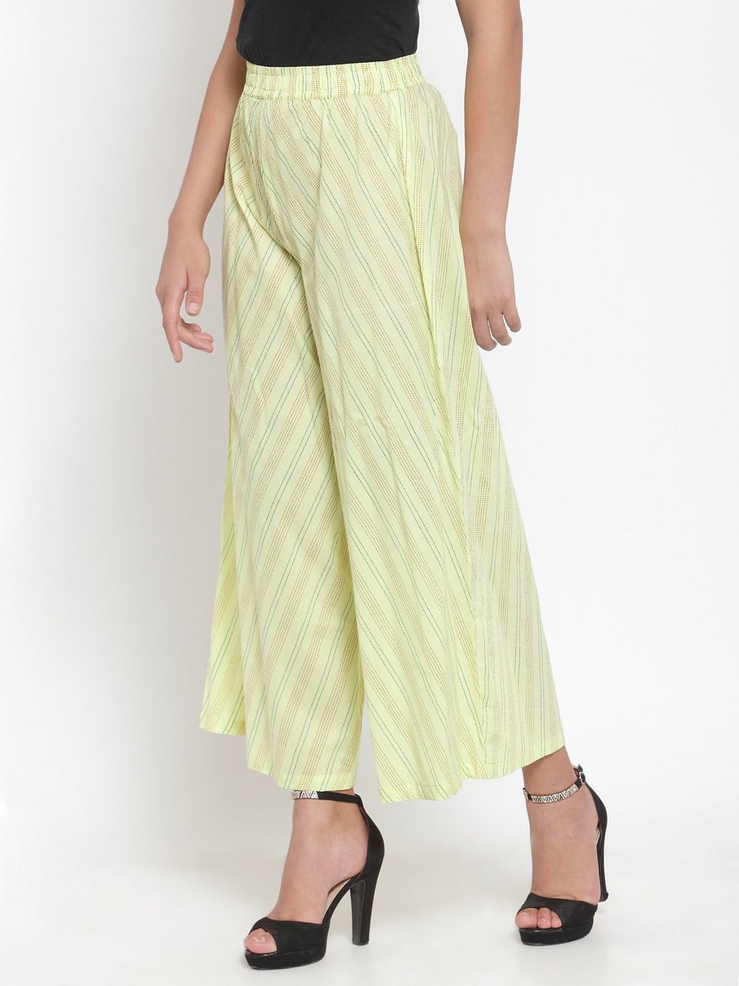 Indibelle Yellow Cotton Striped Palazzos