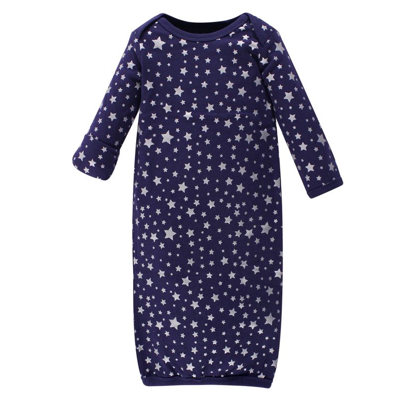 Hudson Baby Infant Cotton Long-Sleeve Gowns 3pk, Navy Stars & Moon, 0-6 Months