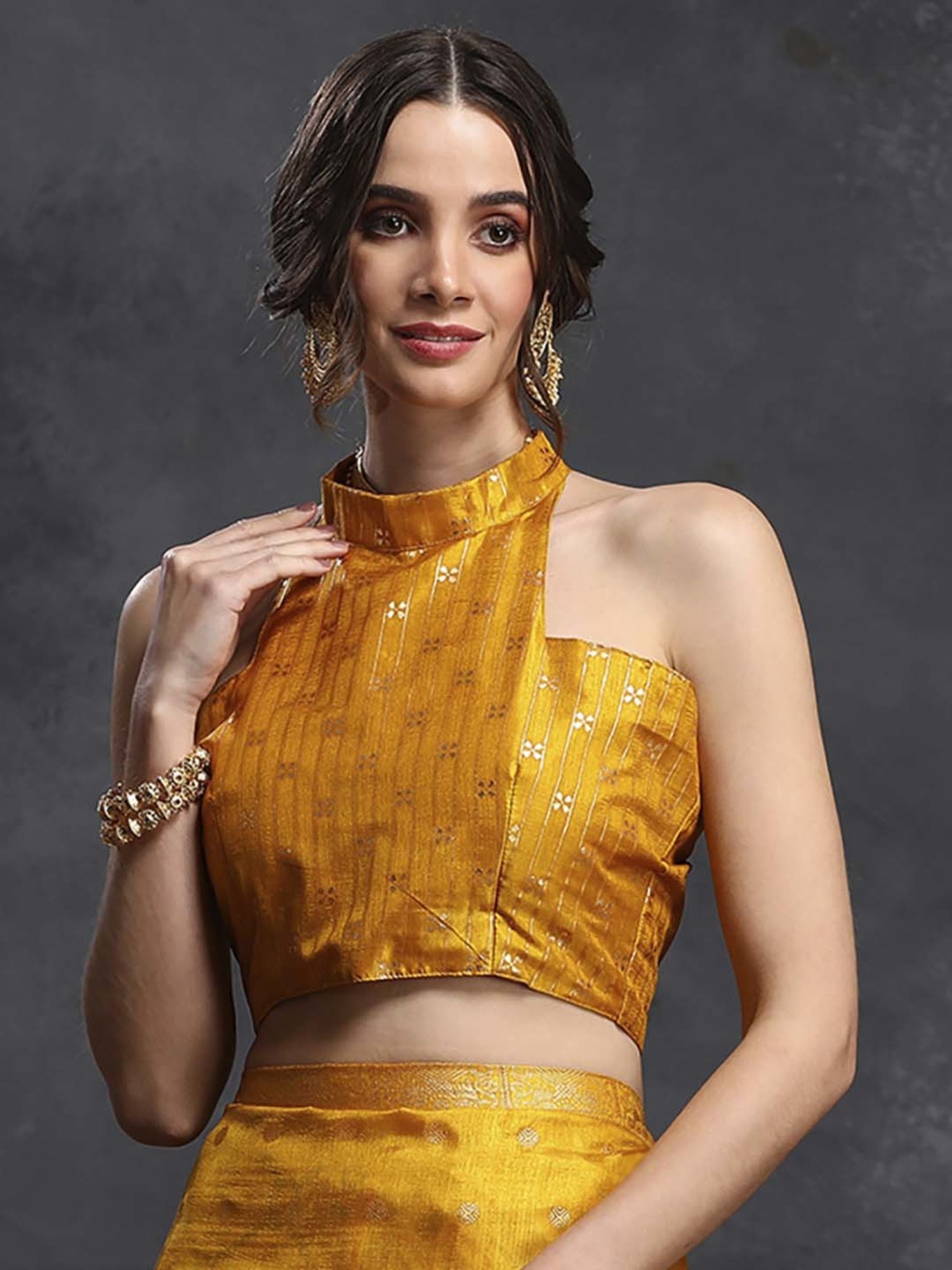 Saree Mall Yellow & White Silk Printed Saree With Unstitched Blouse