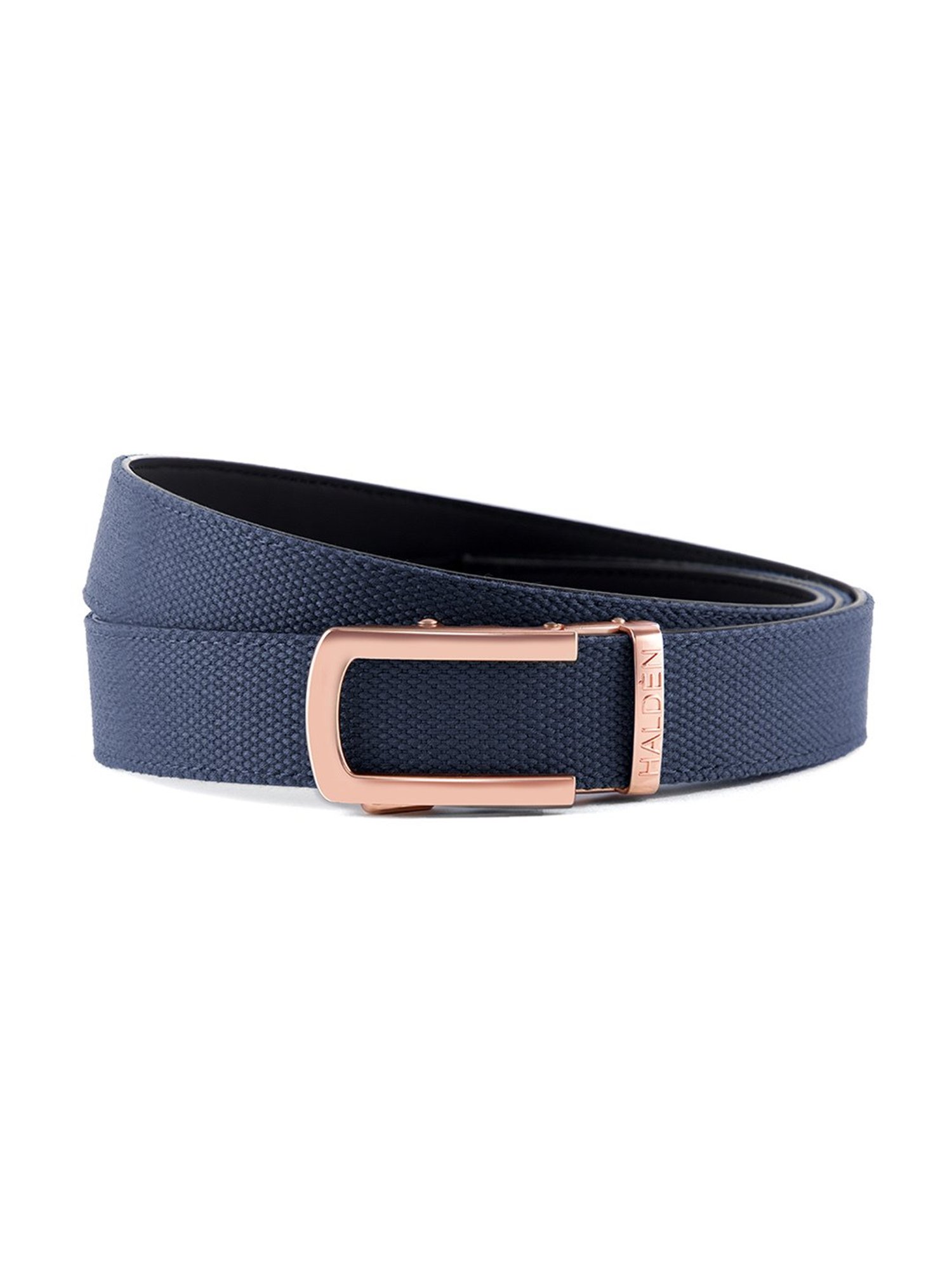 Halden Blue Woven Casual Belt With Classic Rose Gold Buckle