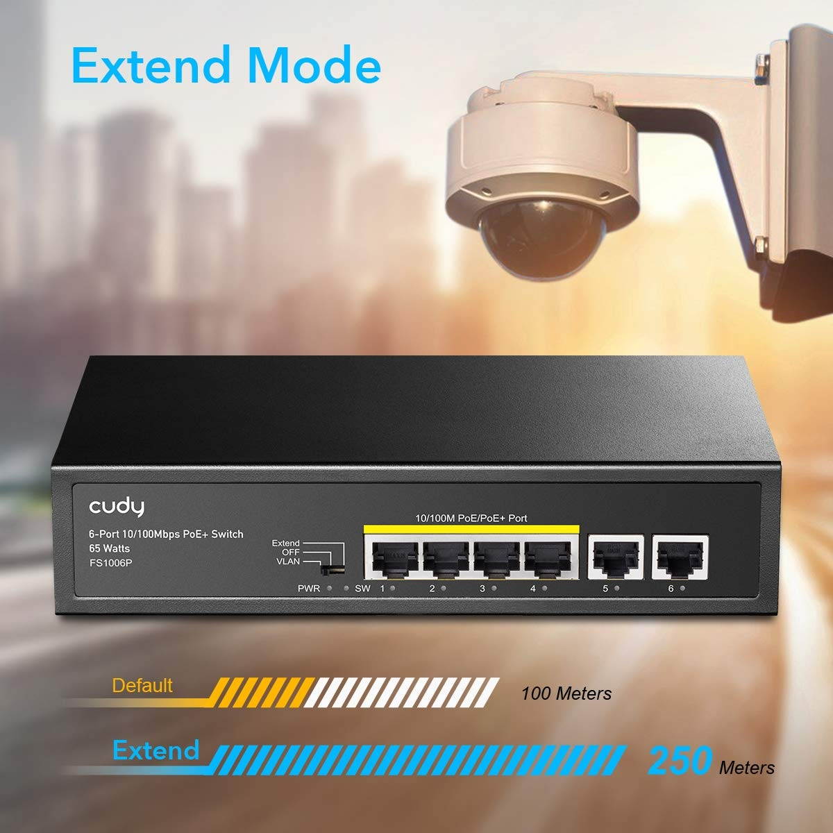 Cudy 6 Port Ethernet PoE+ Unmanaged Switch 4 x PoE+ @ 60W 802.3af 802.3at CCTV Mode Sturdy Metal Fanless Housing Plug and Play