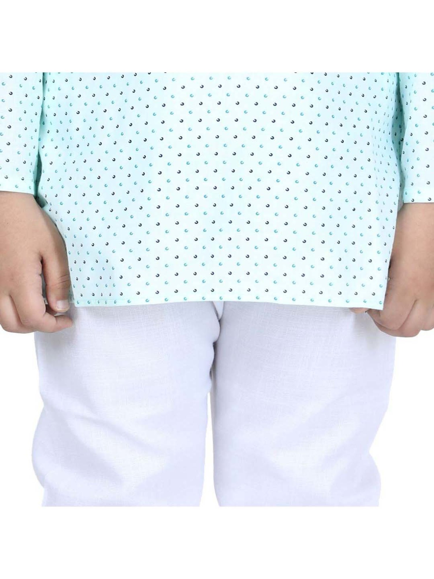 AJ Dezines Kids Blue & White Cotton Printed Full Sleeves Kurta Set