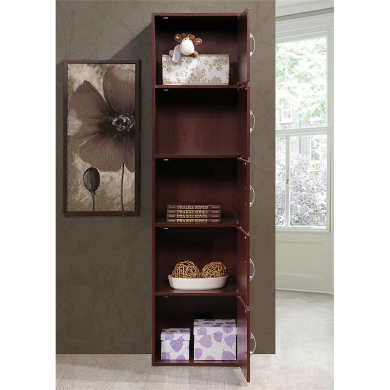 5 Shelf 5 Door Bookcase in Mahogany Brown - Pemberly Row