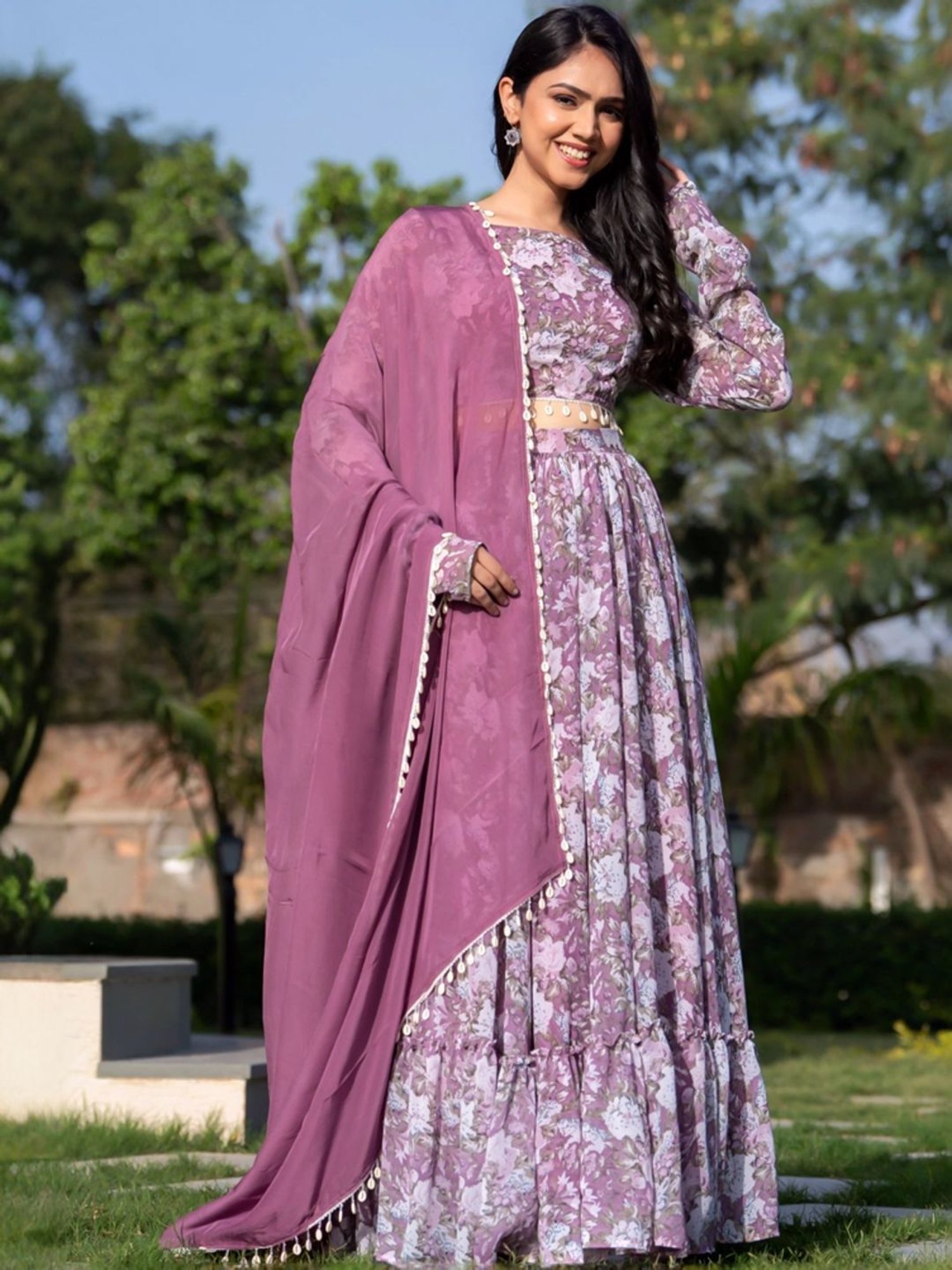 HOUSE OF JAMOTI Purple Printed Lehenga Choli Set With Dupatta