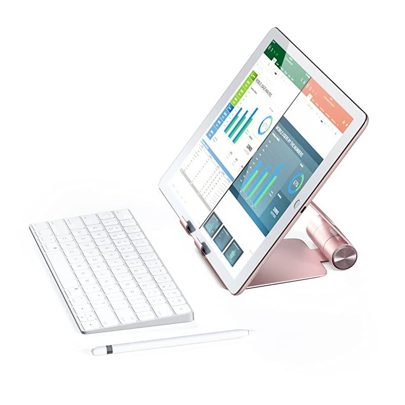 R1 Aluminum Multi-Angle Foldable Tablet Stand - Compatible with 2020/2018 iPad Pro, 2020 iPad Air, iPhone 12 Pro Max/12 Mini/12, 11 Pro Max/11 Pro, Xs Max/XS/XR/X, 8 Plus/8 (Black)