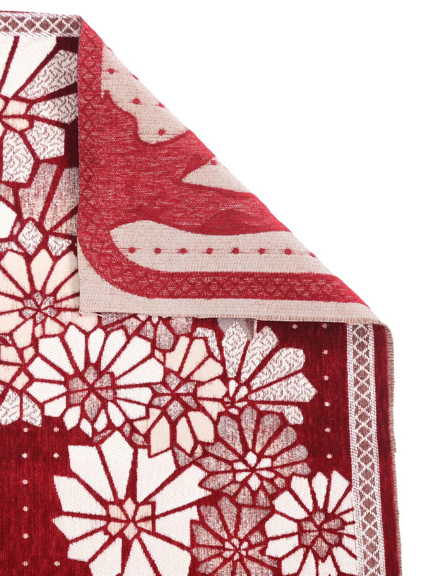 HOSTA HOMES Red & White Velvet 5-Seater Sofa Cover - Set of 10