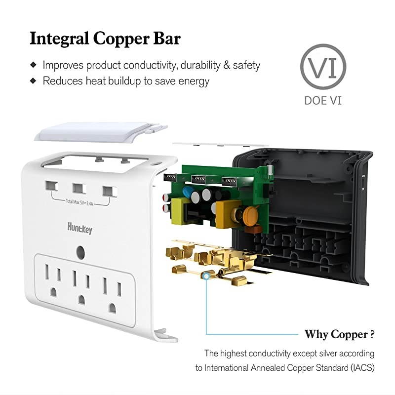 Wall Outlet Extender, 3 Outlets Expander, 3 USB Charging Ports , Auto Sensor LED Nightlight (SMD30734)