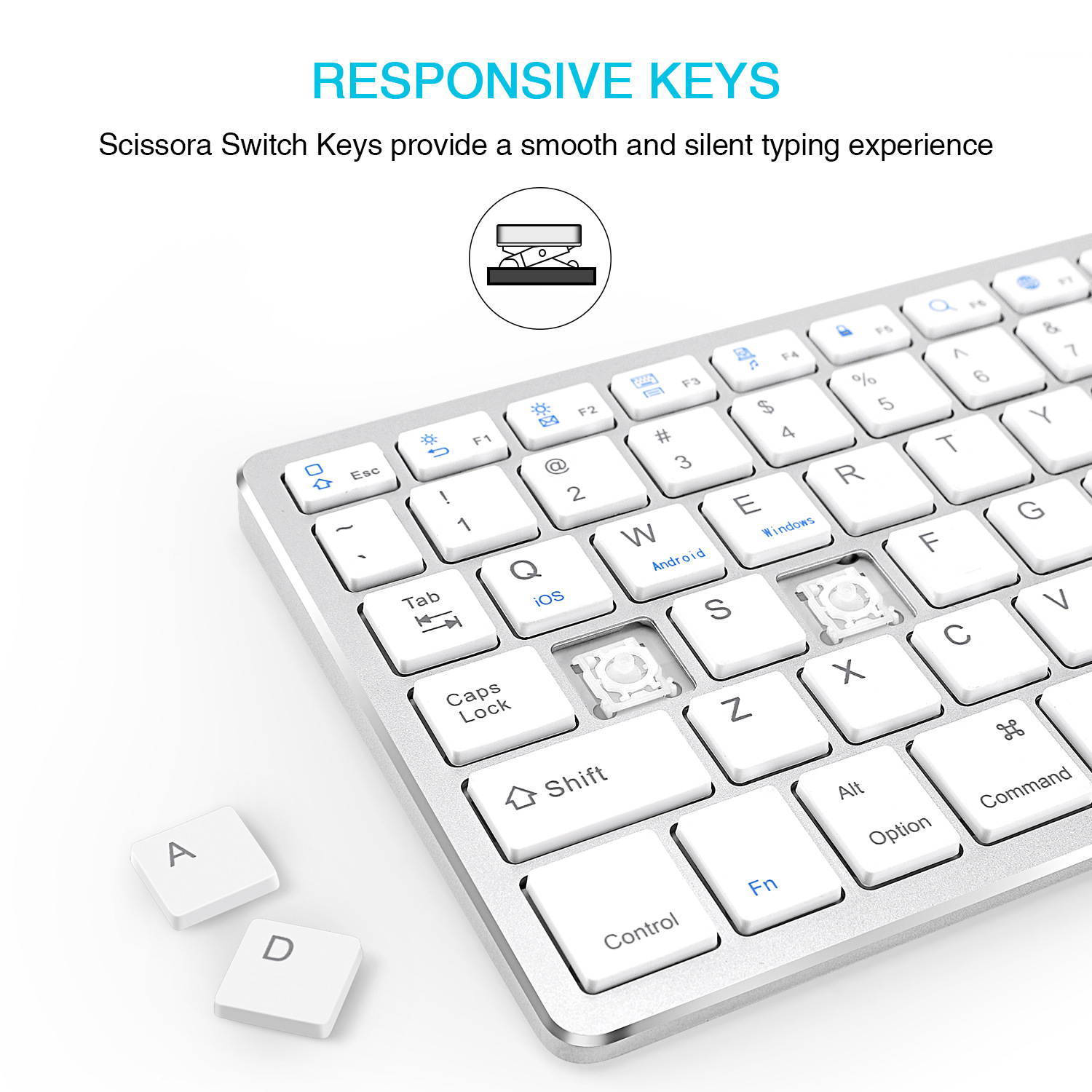 Rechargeable Bluetooth Keyboard Wireless Full Size Keypad with Number Pad for Laptop/Desktop support Win/IOS/Android