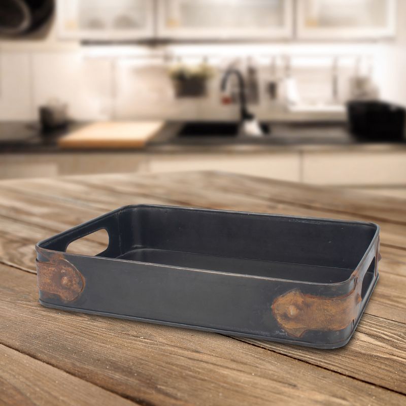 Slate Steel Tray with Rust Trim - Brown - Stonebriar