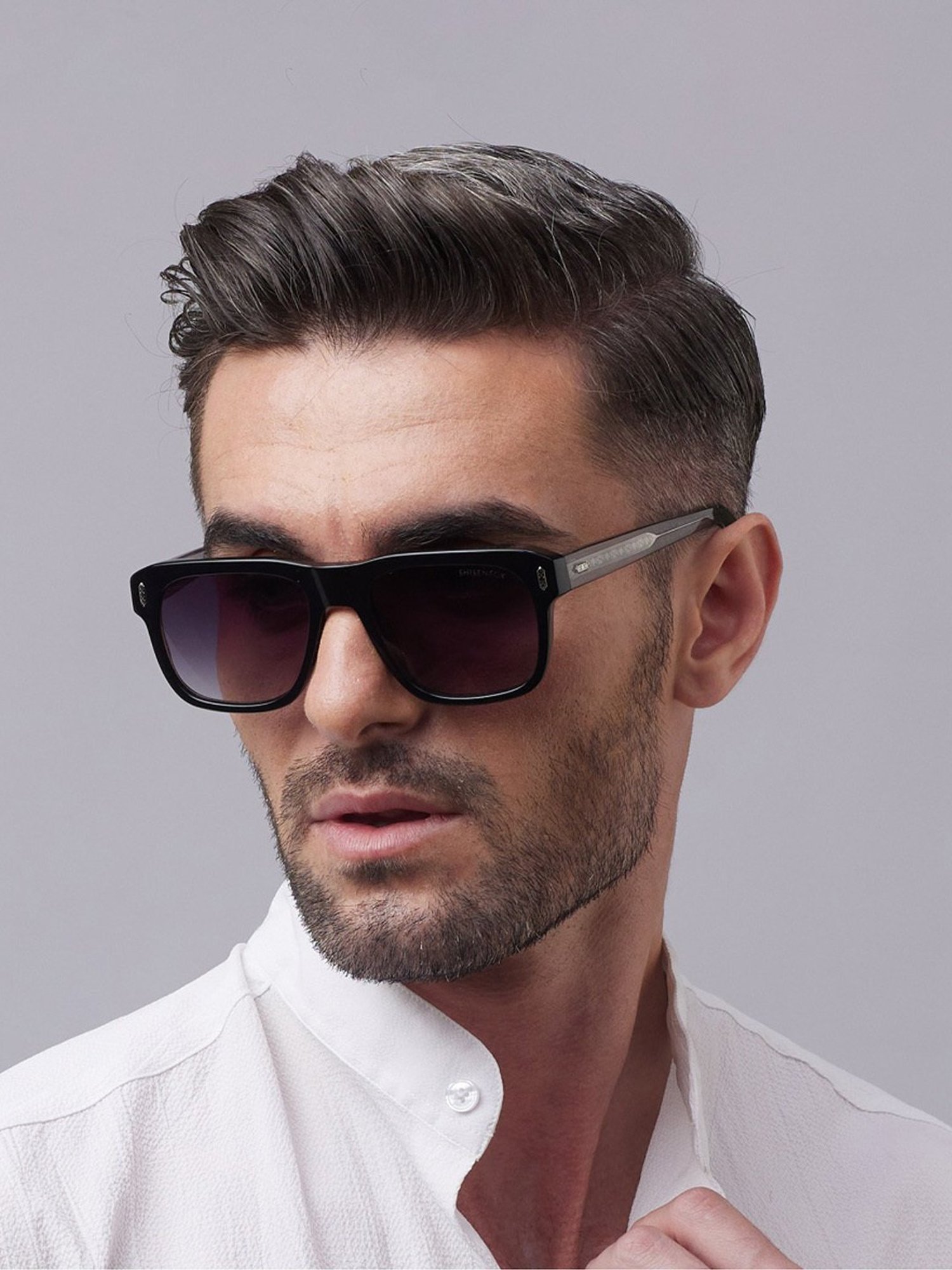 Shisen Fox Yorokobi Piano Black/smoke Square Unisex UV Protection Sunglasses -54 mm