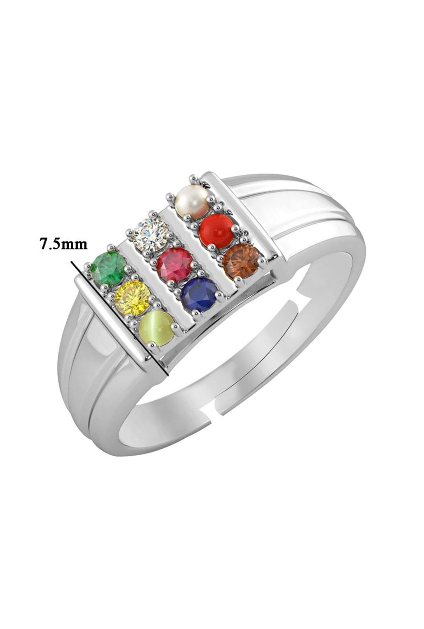 Clara Navratna Stone Nine Gems 92.5 Sterling Silver Ring