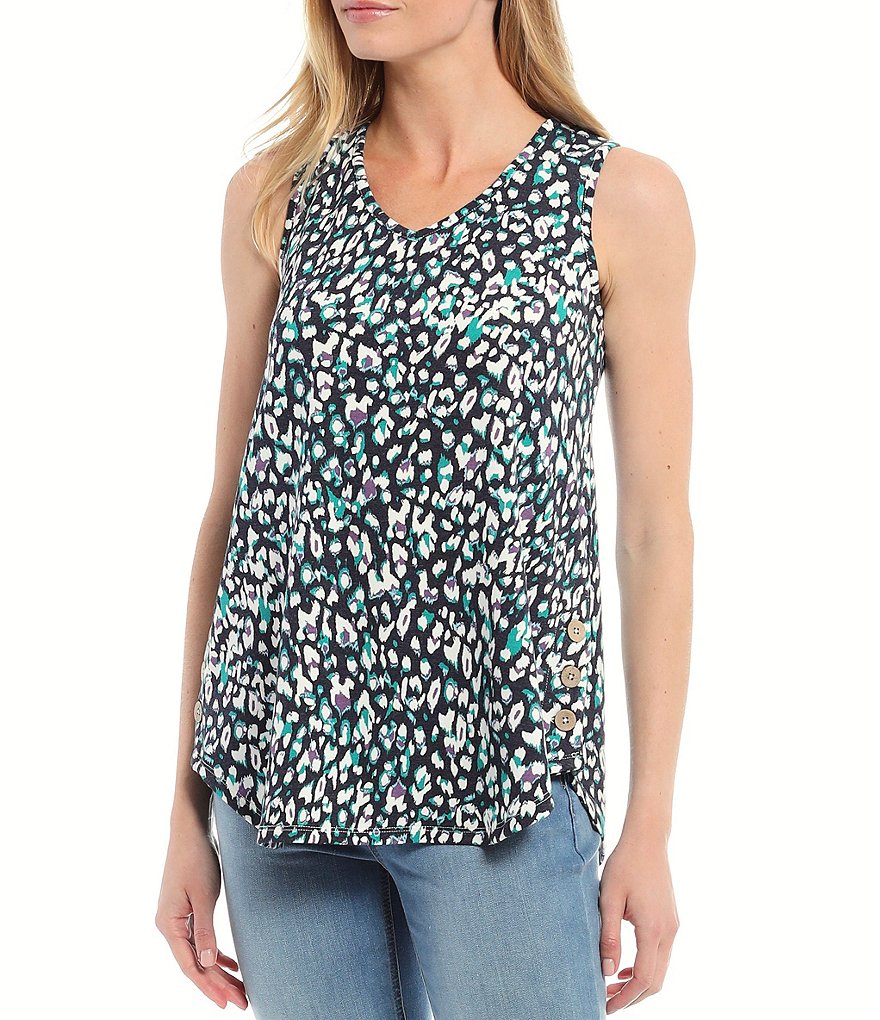 Westbound Shimmer Loop V-Neck Button Hem Side Detail Tank