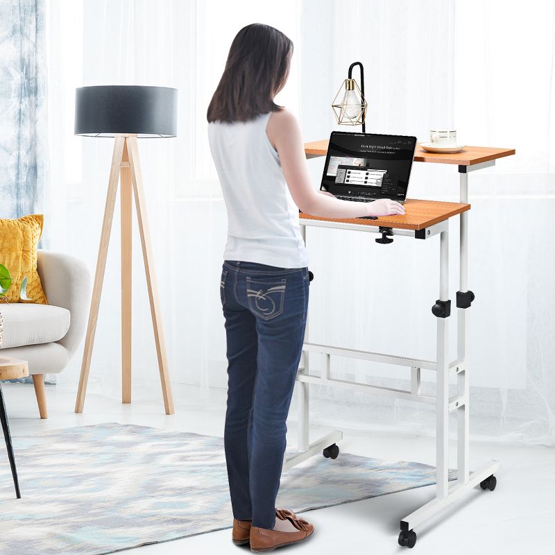 Costway Mobile Standing Desk Height Adjustable Sit Stand Workstation Stand Up Desk 2in1