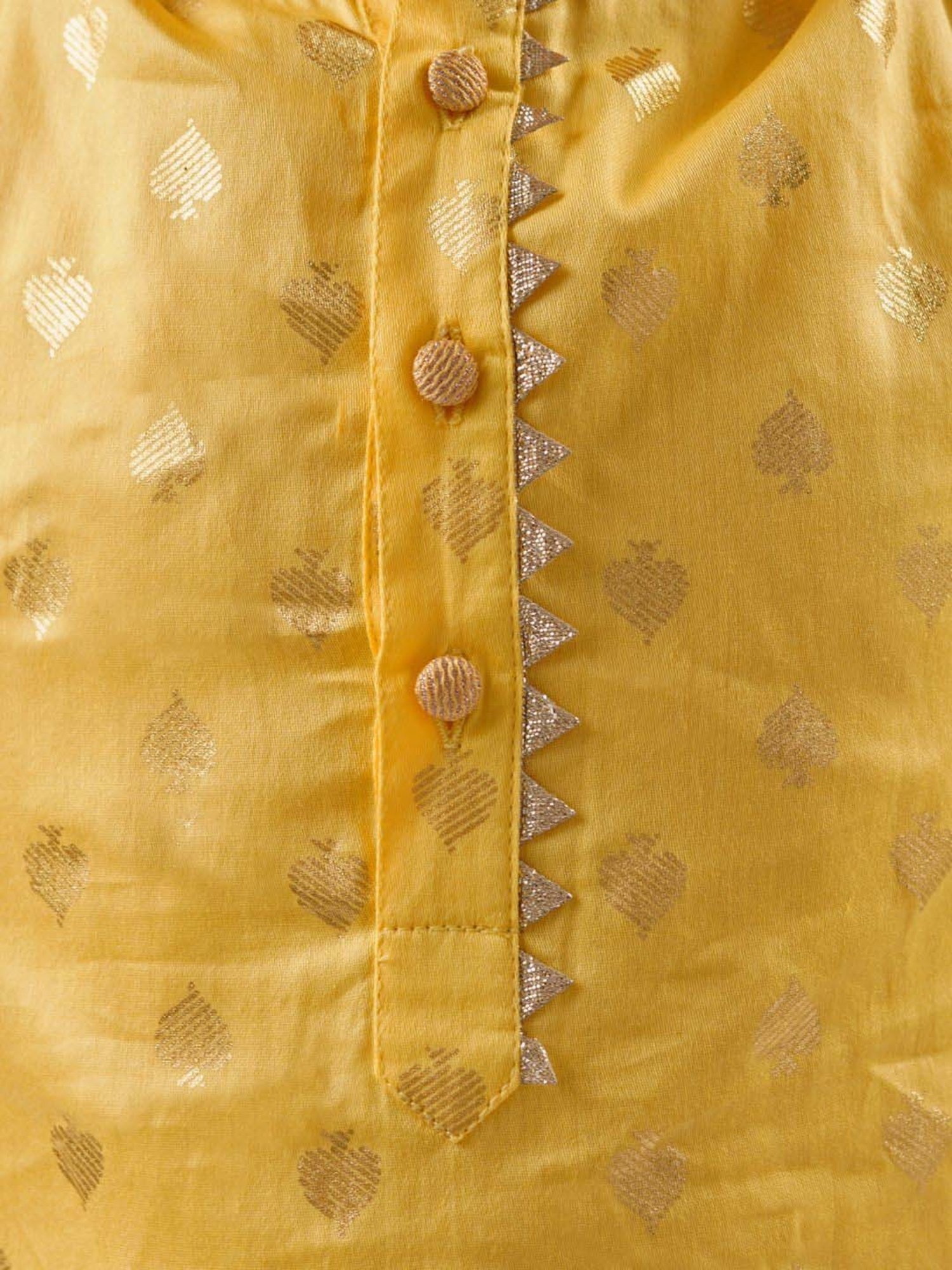 Lil Drama Kids Yellow & White Cotton Embroidered Full Sleeves Kurta Set