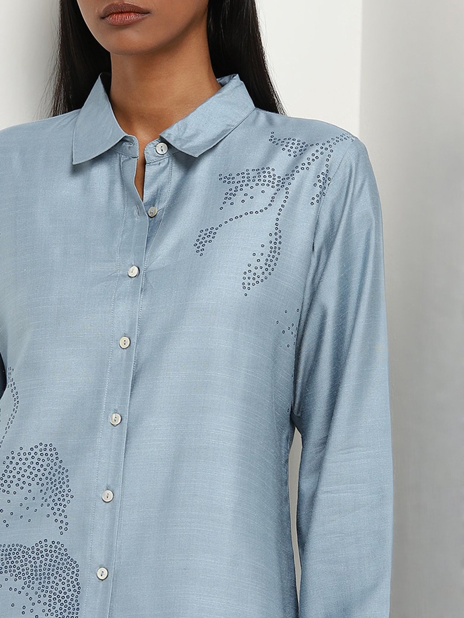 Zuba by Westside Dusty Blue Flower Design Straight Tunic