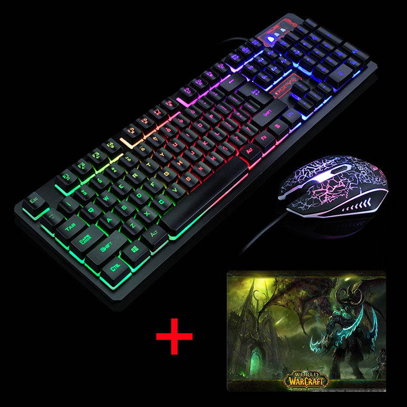 UrChoiceLtd&reg;K-13 Keyboard Mouse Combo Rainbow Backlit Multimedia Ergonomic Usb Gaming Keyboard + Wired 2400DPI 4 Buttons Optical LED Usb Gaming Mouse Sets + Gaming Mouse Pad