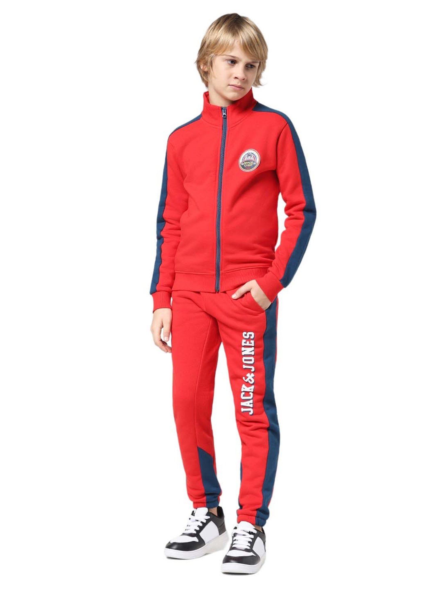 Jack & Jones Junior Mars Red Color Block Full Sleeves Sweatshirt