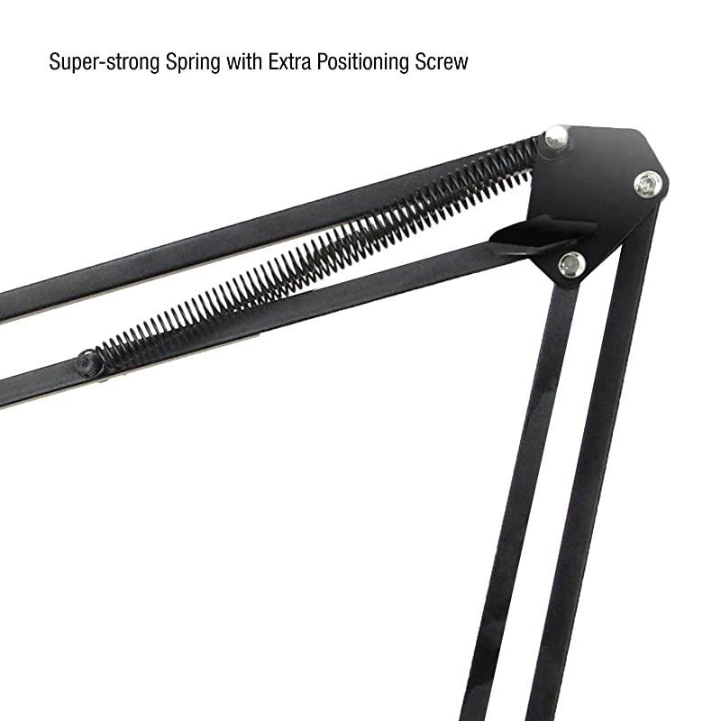 MUSIC Adjustable Microphone Suspension Boom Scissor Arm Stand with Shock Mount Mic Clip Holder Gold Screw Adapter -for Blue Yeti, Snowball and Other Microphones APL2168