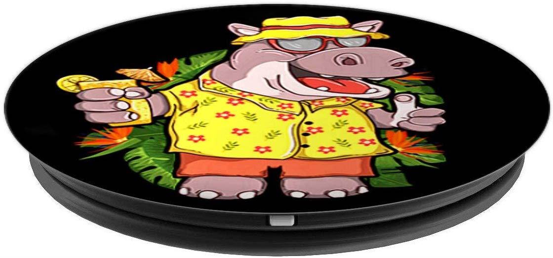 Hippo in Hawaiian design and Shades Funny Vacation PopSockets Grip and Stand for Phones and Tablets