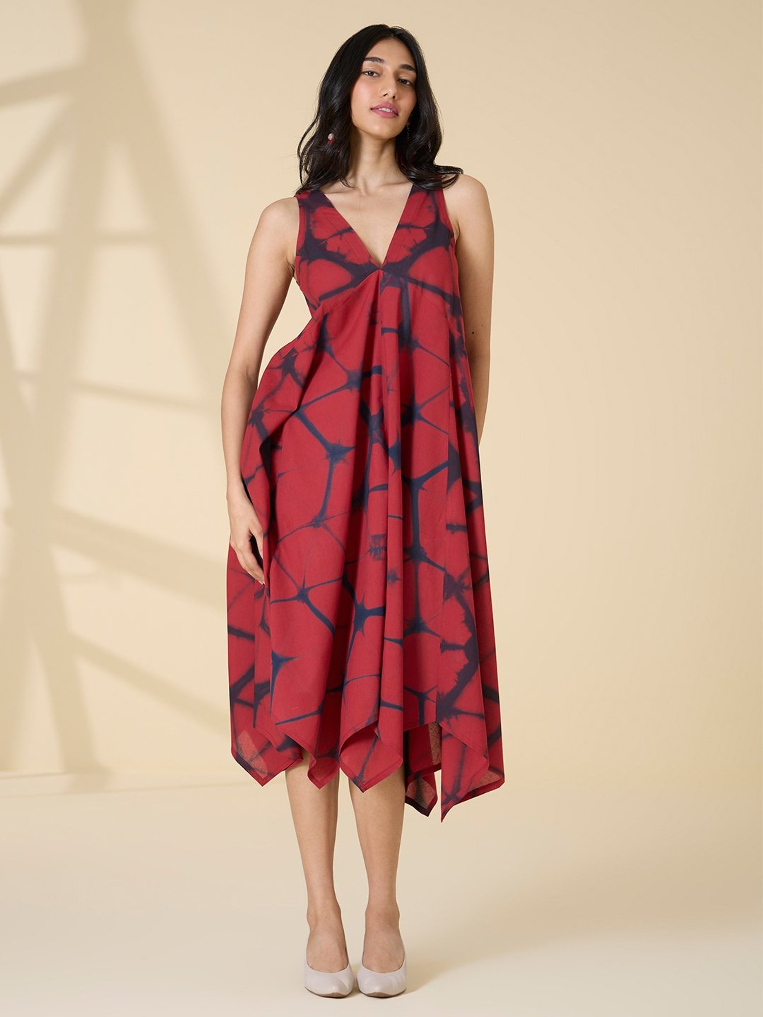 Okhai Red Cotton Tie-Dye Ethnic Dress