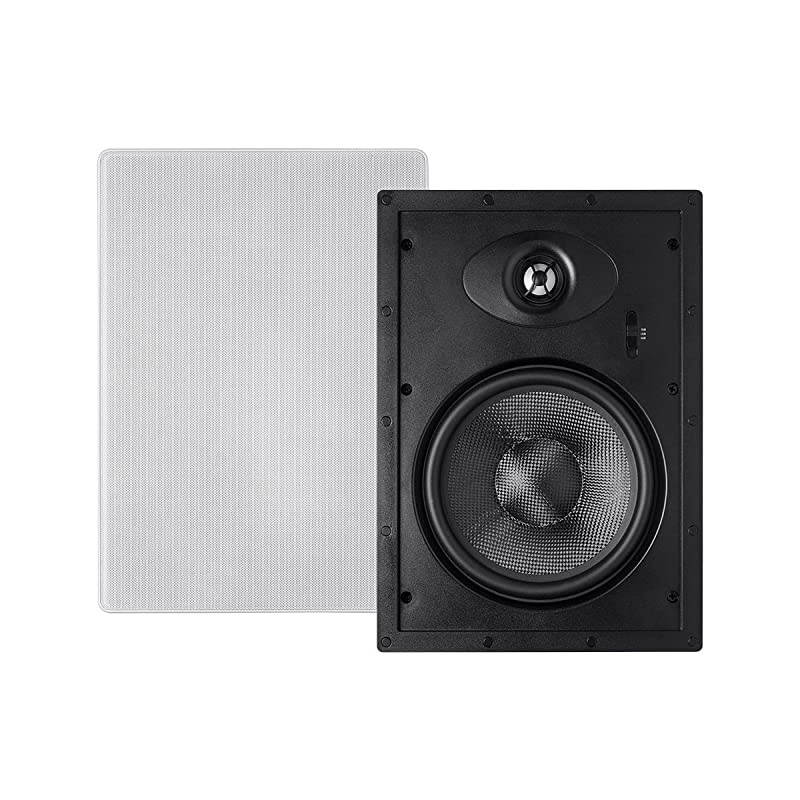 2-Way Carbon Fiber In-Wall Speakers - 8 Inch (Pair) With Paintable Magnetic Grille - Alpha Series