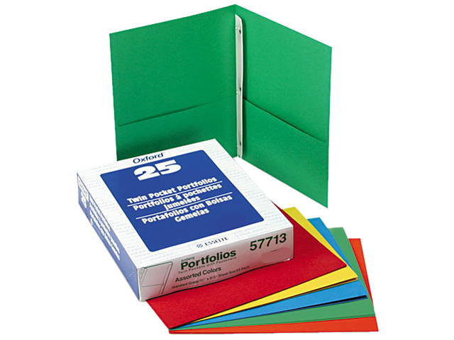 Tops Pendaflex 57713 Paper Twin-Pocket Portfolio  Tang Clip  Letter  1/2   Capacity  Assorted  25/Box