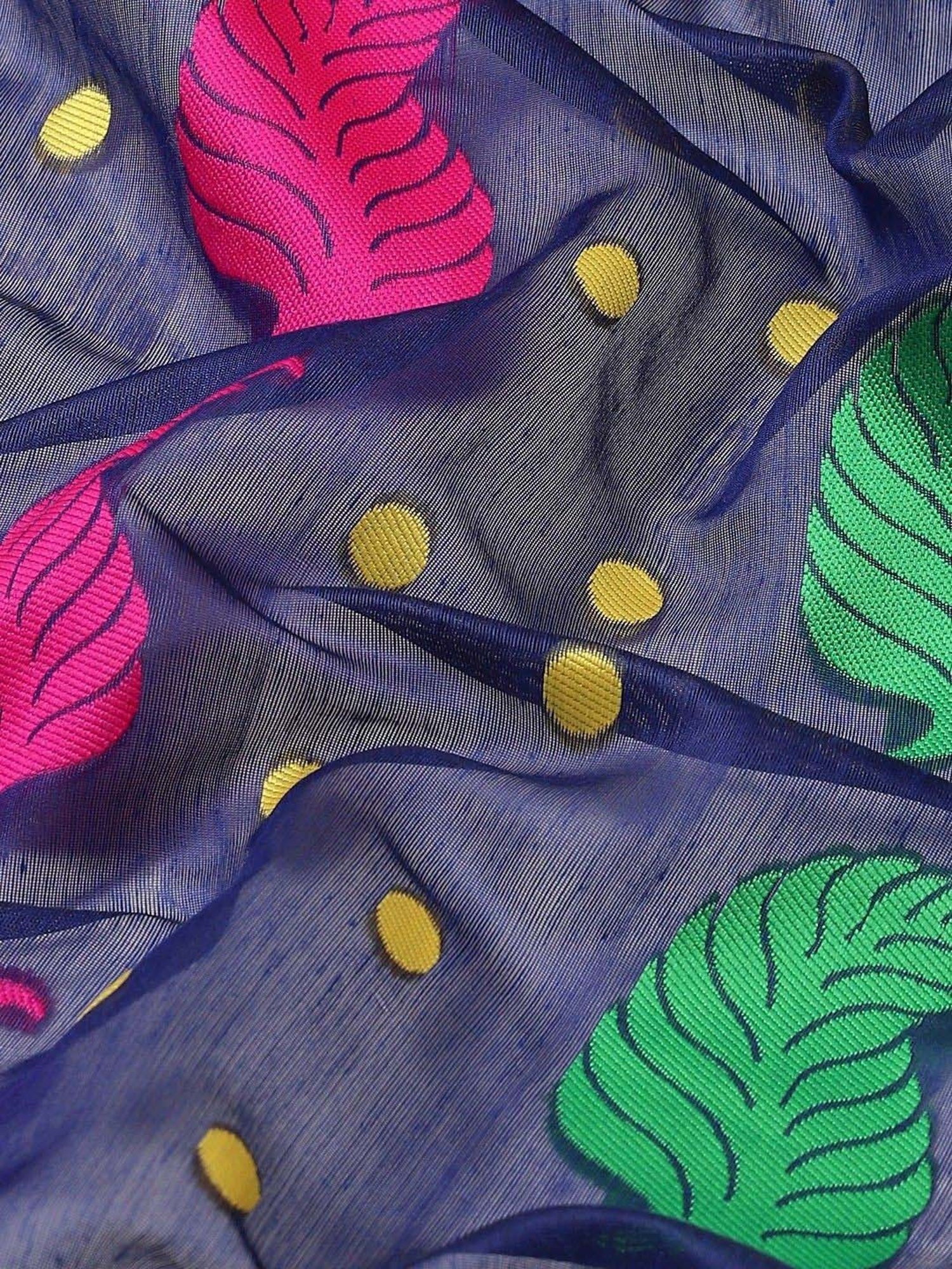 Silk Land Navy Woven Saree With Unstitched Blouse