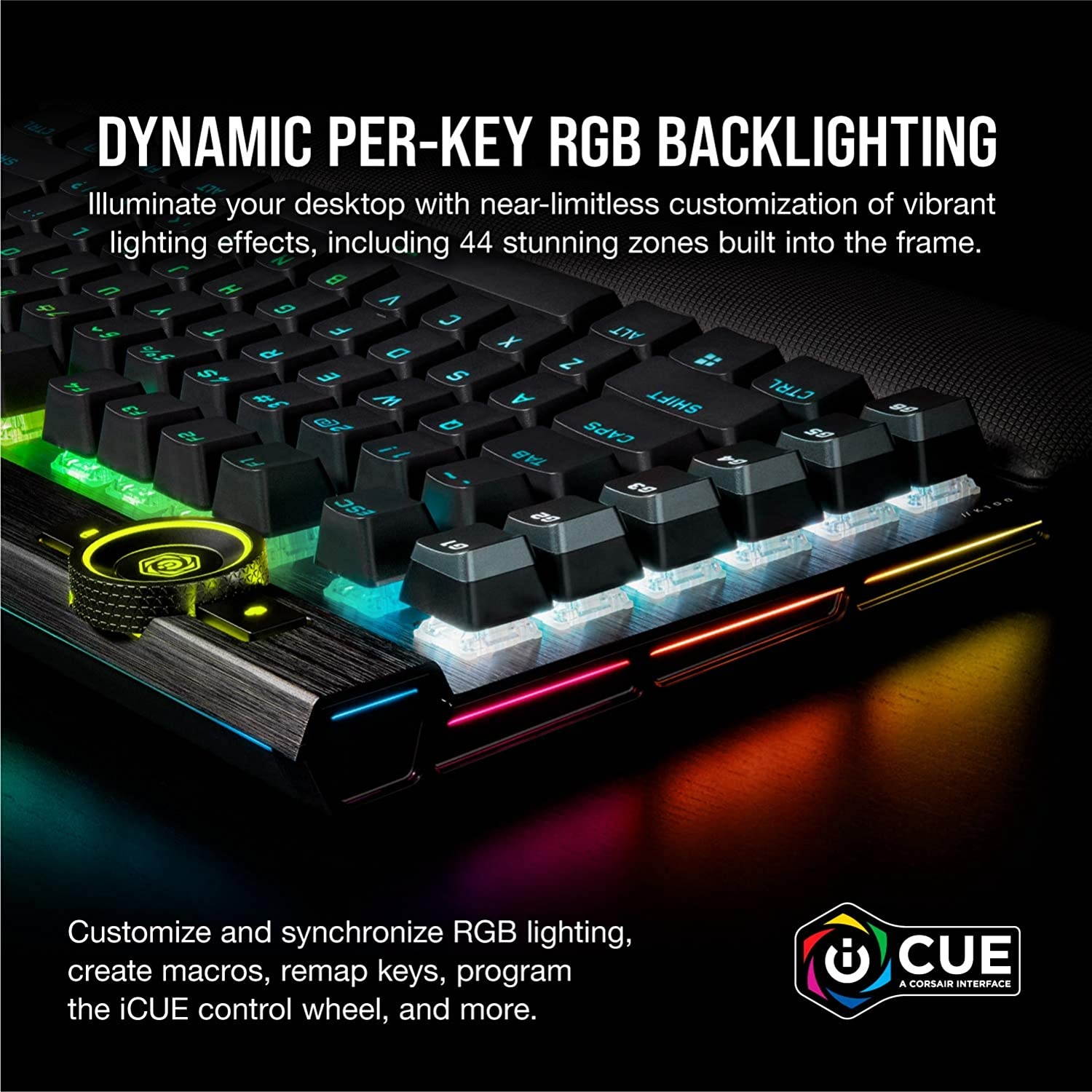 Corsair K100 RGB Mechanical Gaming Keyboard - Cherry MX Speed RGB Silver Keyswitches - AXON Hyper-Processing Technology for 4X Faster Throughput - 44-Zone RGB LightEdge - PBT Double-Shot Keycaps