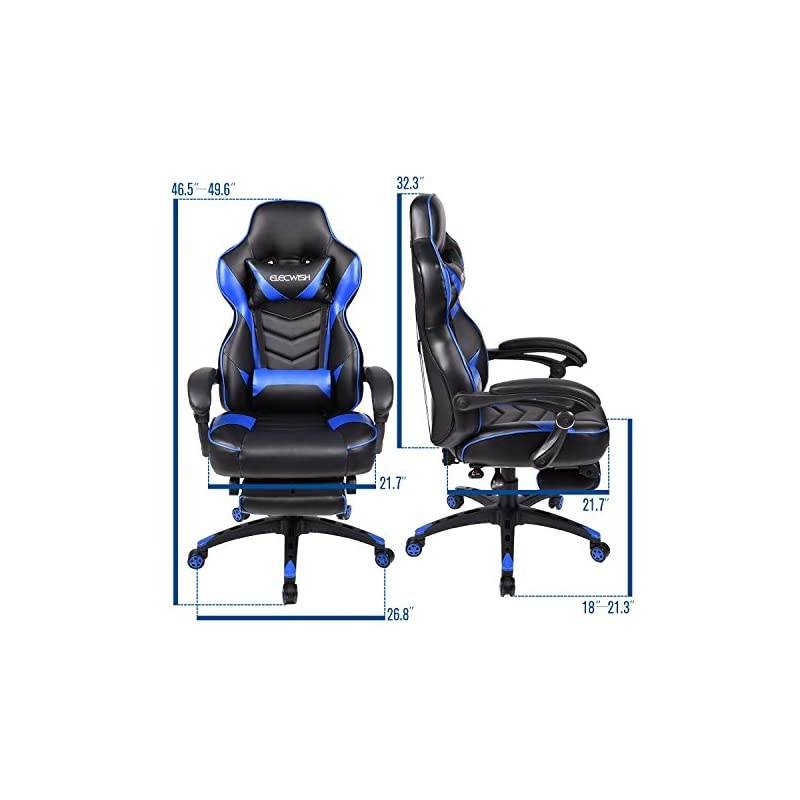 Chair Racing Style Reclining Adjustable Swivel Office Chair with Foot Rest, Lumbar Pillow, Headrest(Blue)