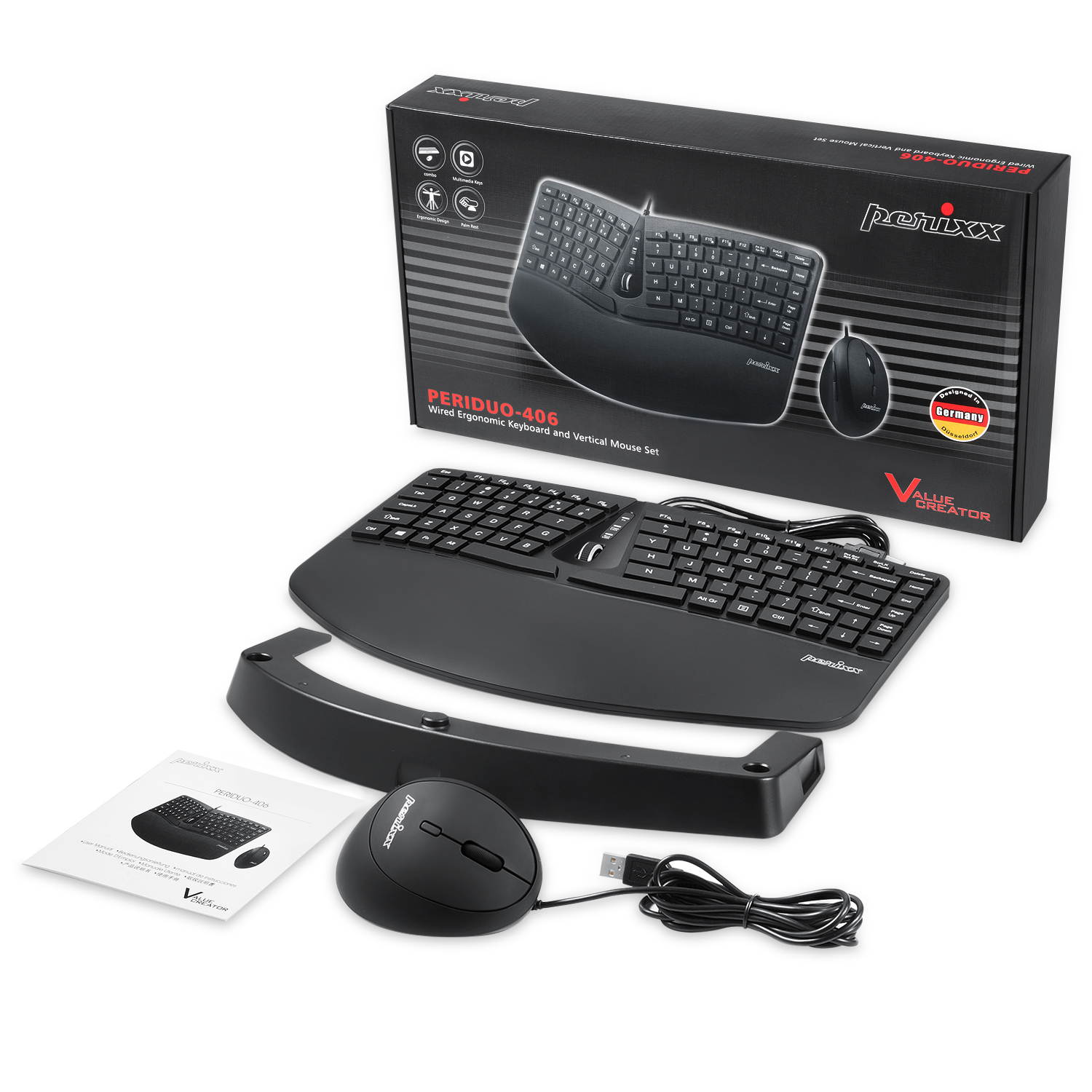 Perixx PERIDUO-406 Wired Mini Ergonomic Split Keyboard and Portable Vertical Mouse Combo, with Membrane Low Profile Keys