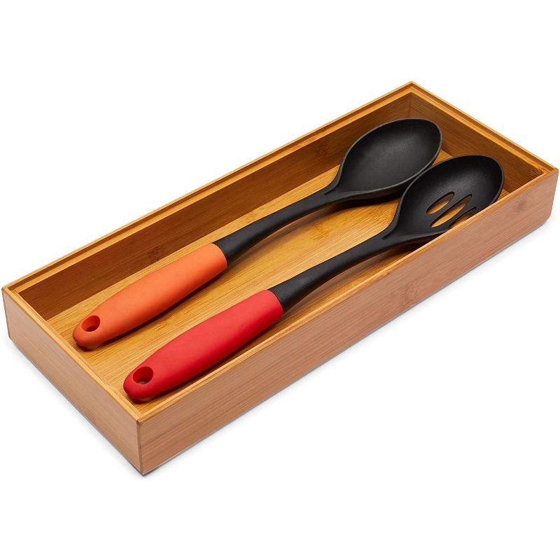 Farmlyn Creek 3-Pack Bamboo Utensil Drawer Organizers Cutlery Tray for Kitchen Silverware Flatware Brown 15"x6"x2"