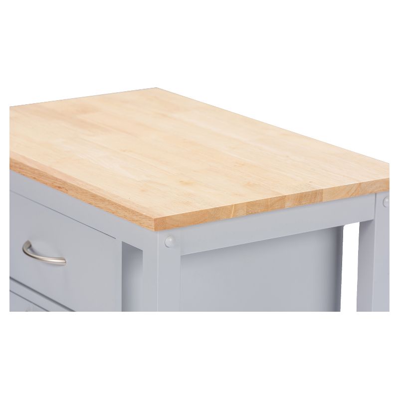 Yonkers Contemporary Kitchen Cart With Wood Top - Light Gray - Baxton Studio