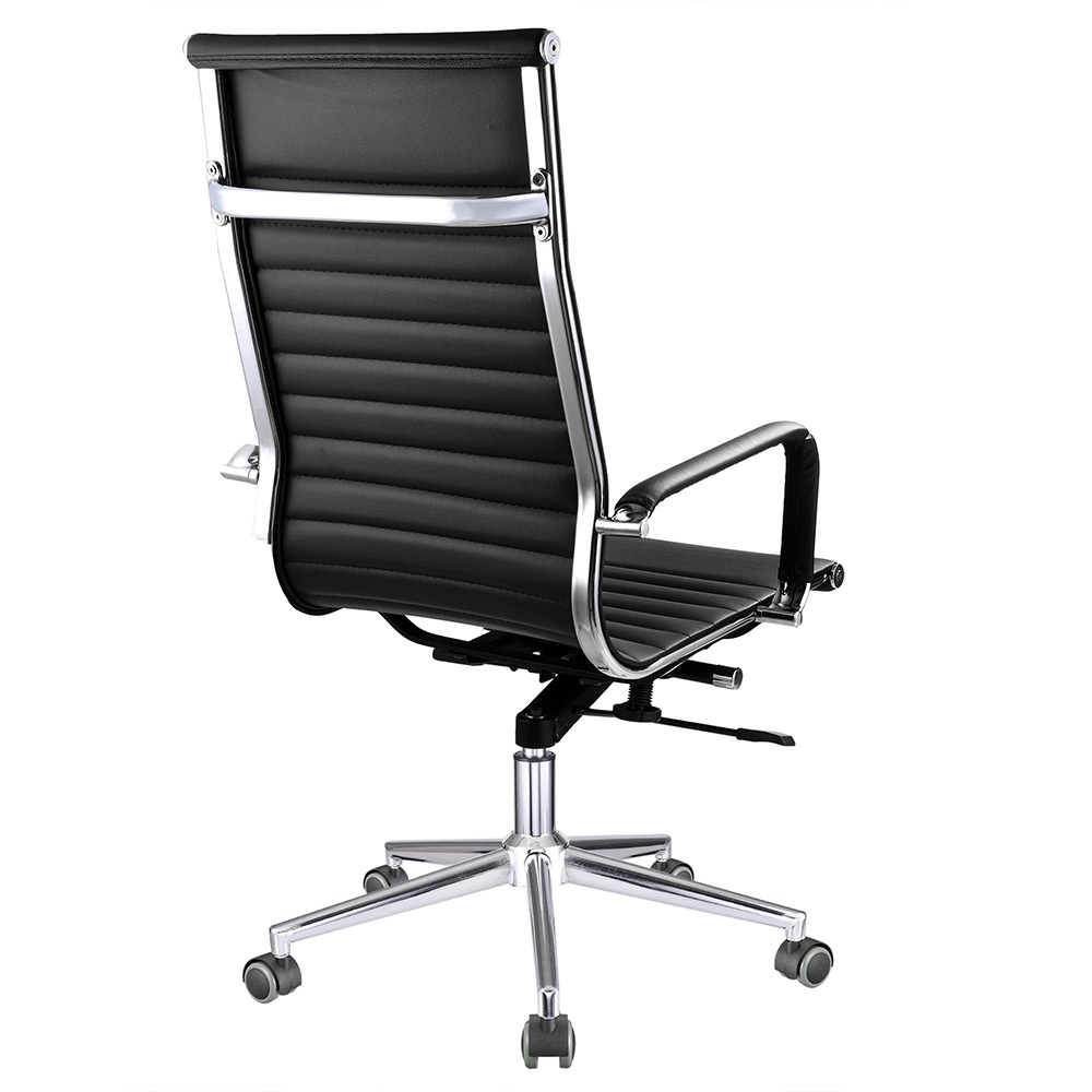 High Back PU Leather Ribbed Office Chair Contemporary Executive Computer Desk Black