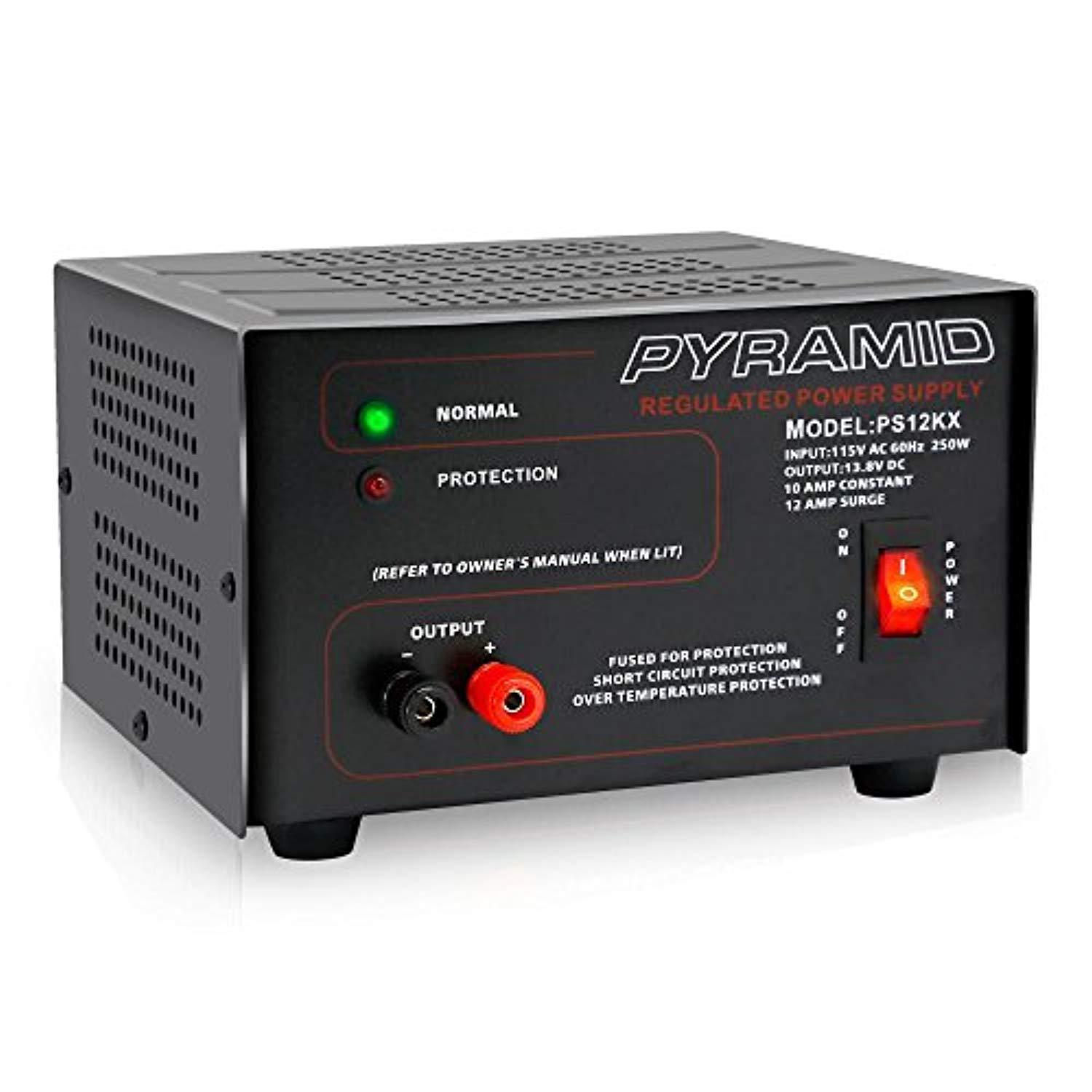 pyramid universal compact bench power supply - 10 amp linear regulated home lab benchtop ac-to-dc 12v converter w/ 13.8 volt dc