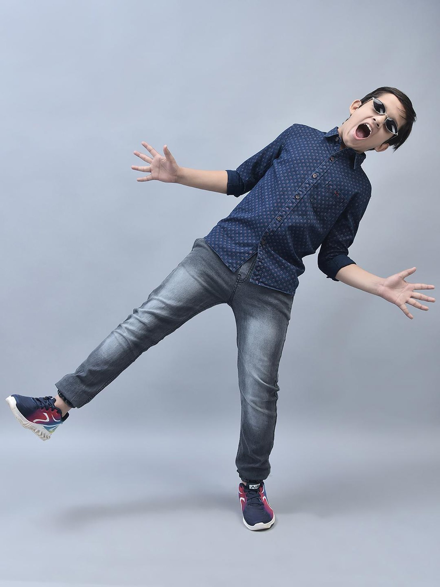 Crimsoune Club Kids Navy Floral Print Full Sleeves Shirt