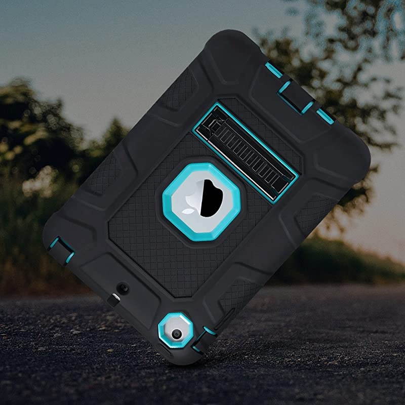 iPad Mini Case iPad Mini 2 Case iPad Mini 3 Case iPad mini Retina Case Three Layer Heavy Duty Shockproof Protective Case for iPad MiniiPad Mini 2iPad Mini 3 with Kickstand Aqua BlueBlack