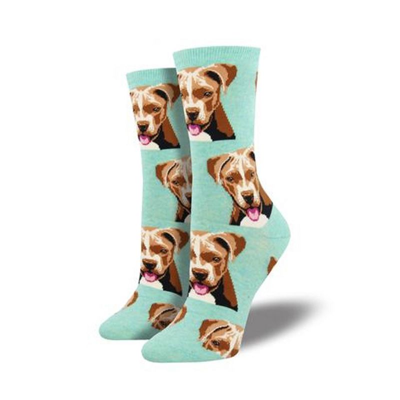 Novelty Socks 9.0" Pit Bull Mint Heather Dog Cottom Crew Socksmith  -  Socks