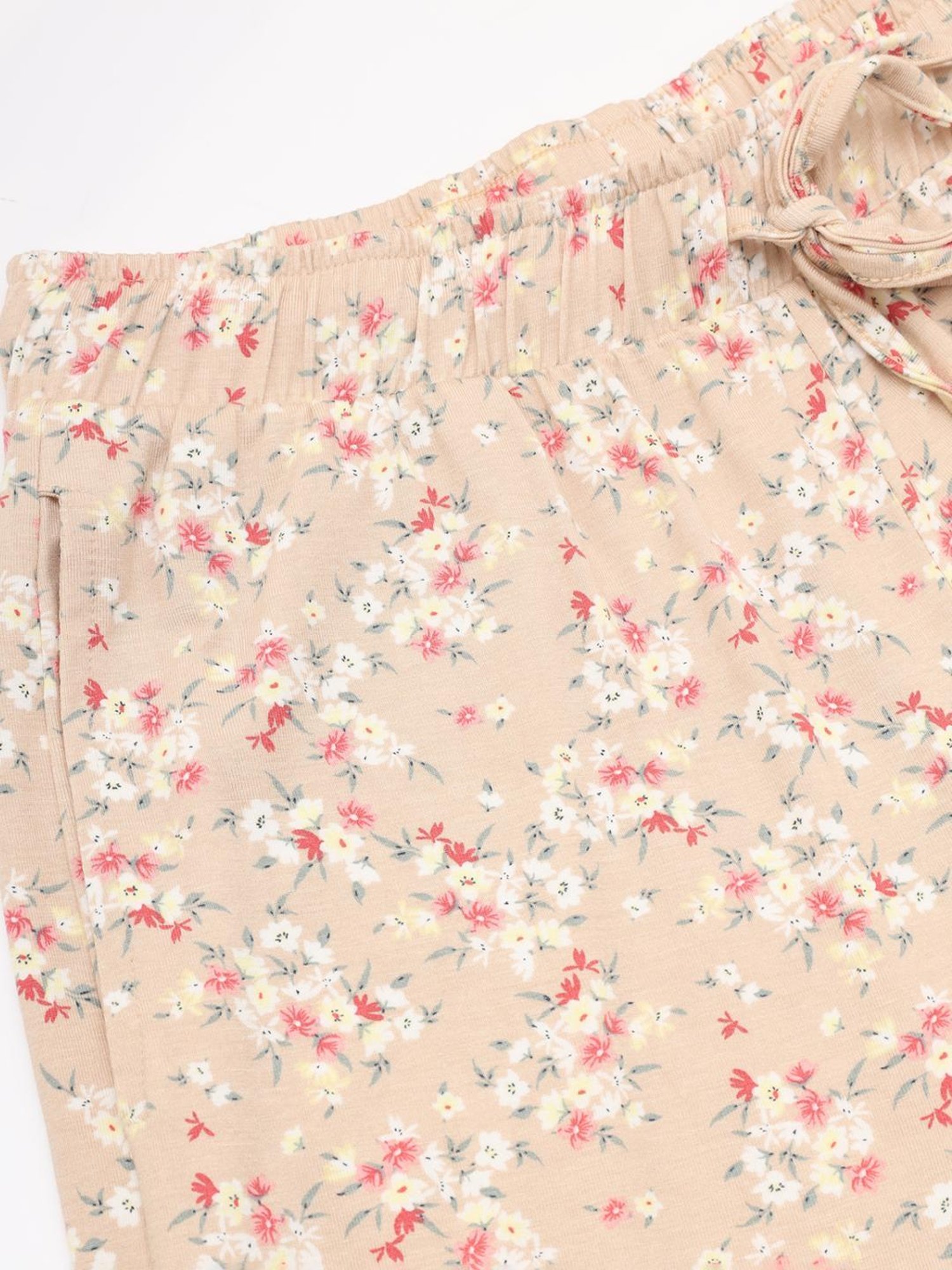 Enamor Beige Floral Print Lounge Track Pants