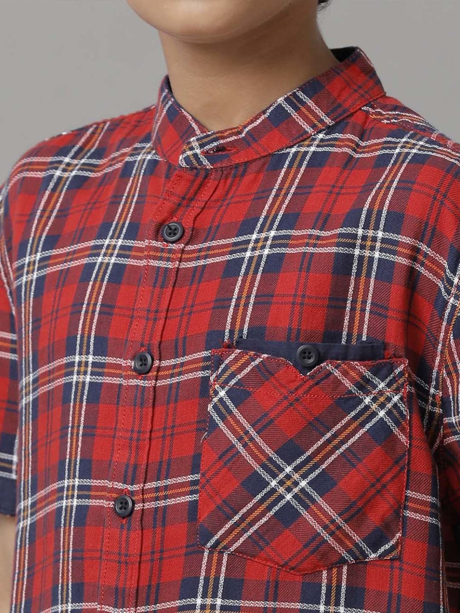Under Fourteen Only Kids Red Cotton Chequered Shirt